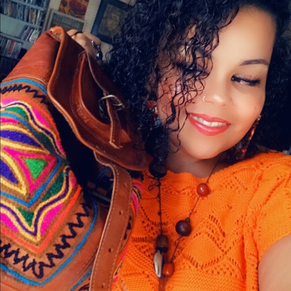 Boho Embroidered Tan Camel Leather Mini Backpack - Picture 2 of 10